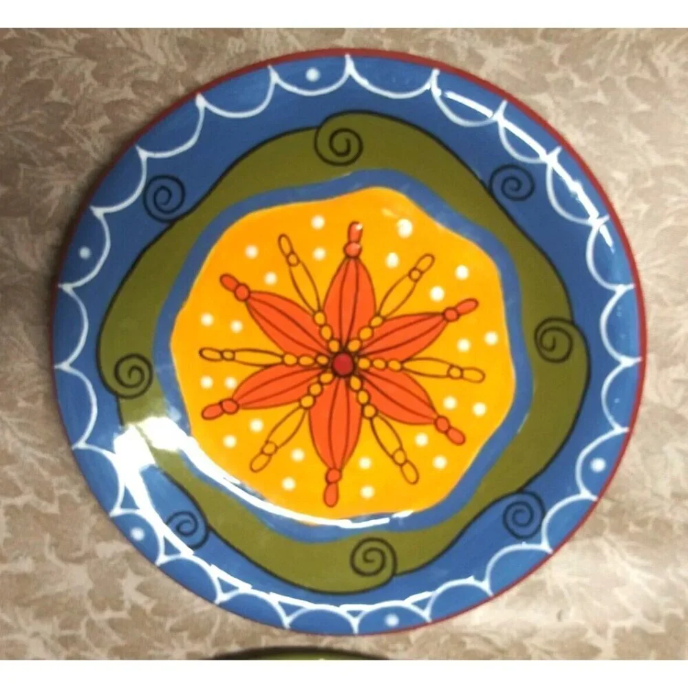 Pier 1 Salad plates (2) Hand-Painted Star/Flower Ironstone 8